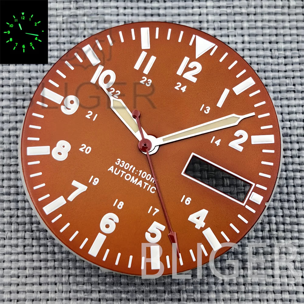 29mm Vintage Matte Watch Dial+hands Green Luminous For NH36 Movement Watch Parts
