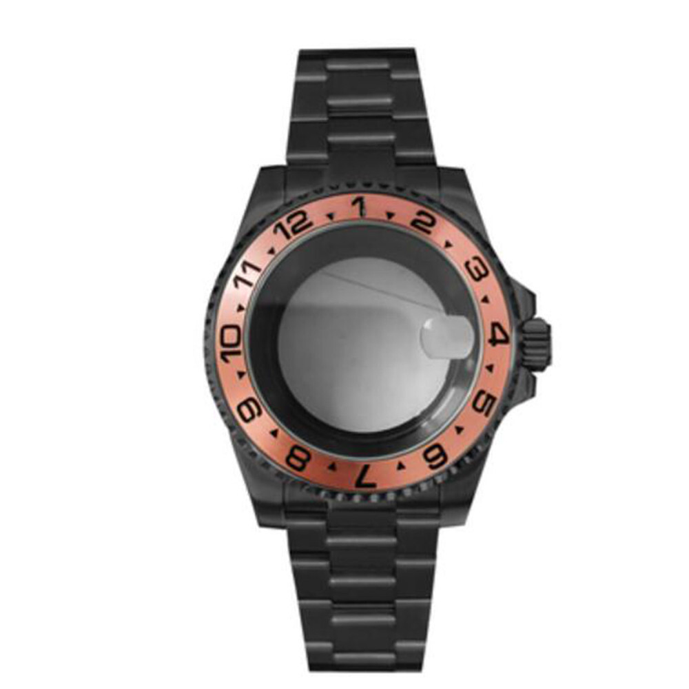 PVD Black SUB Watch Case+Strap 40mm Sapphire Glass 5ATM Waterproof for NH35/NH36