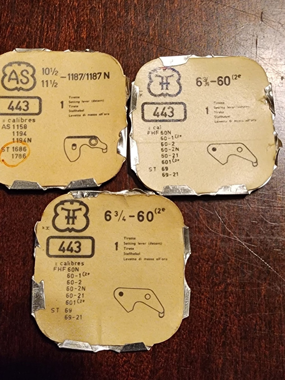 Vintage AS FHF Cal 443 Setting Lever Lot – 1187 60N 601 – Pre-Owned Swiss Parts