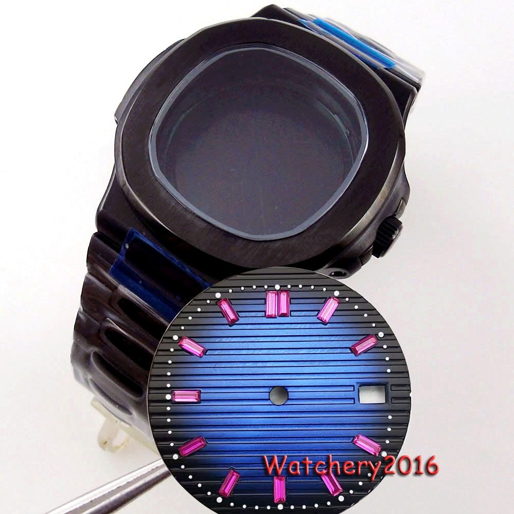 BLIGER 40mm Square Watch Case 29.8MM Green Blue Dial Color Marks Fit NH35A Watch