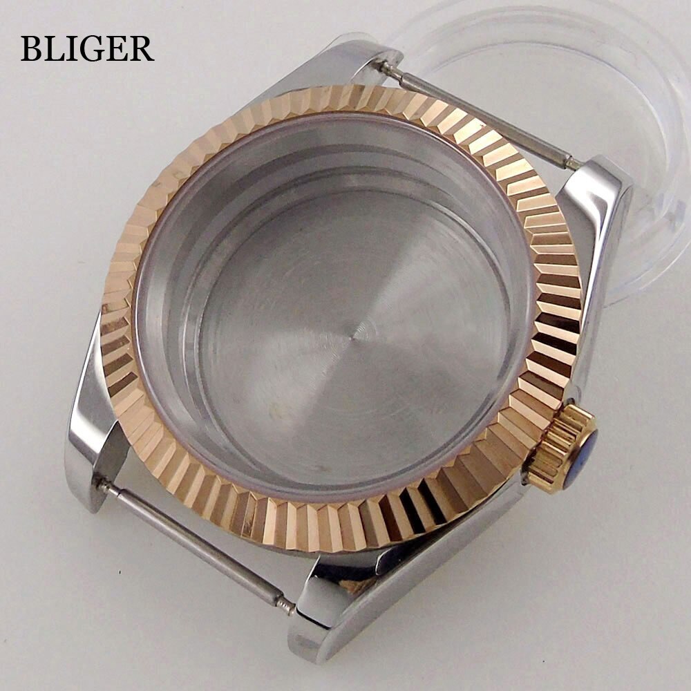 BLIGER 36MM 39MM Rose Gold Silver Watch Case Fluted Bezel fit NH35A NH36A PT5000