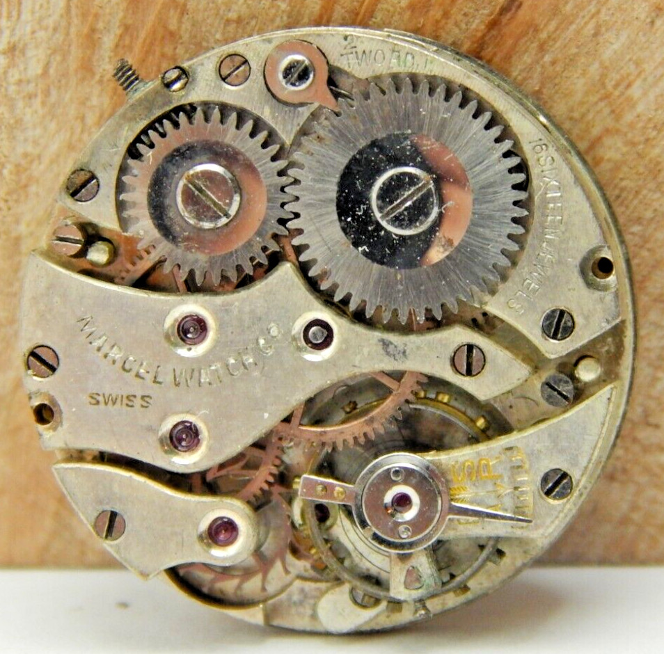 Vintage Marcel 16 jewel 2 adjustment men’s wrist watch movement with dial & hand