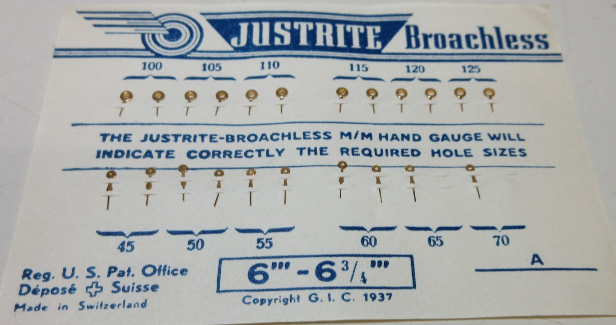 JUSTRITE WATCH HANDS 6”’ 6 3/4”’ WATCHMAKER REPLACEMENT PARTS #93