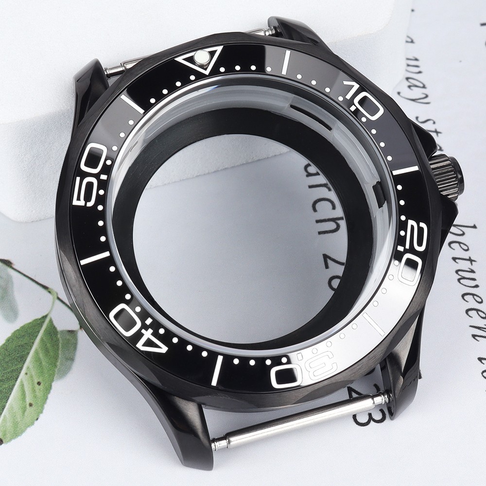PVD Black Steel Pilot Watch Case 41mm Sapphire 10ATM For Seiko NH35 38 Movement