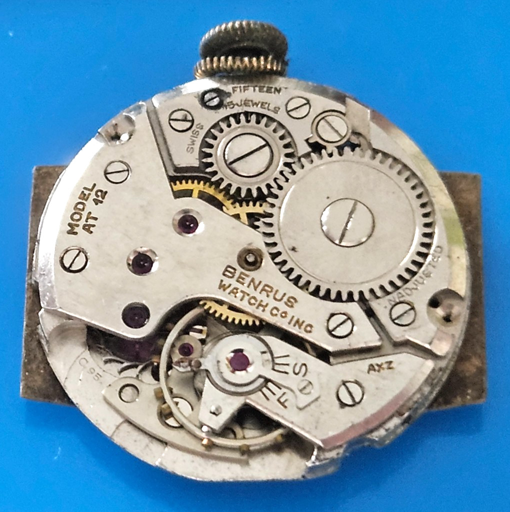 BENRUS AT12 15J Watch Movement (REMOVED FROM GOLD CASE) lot36