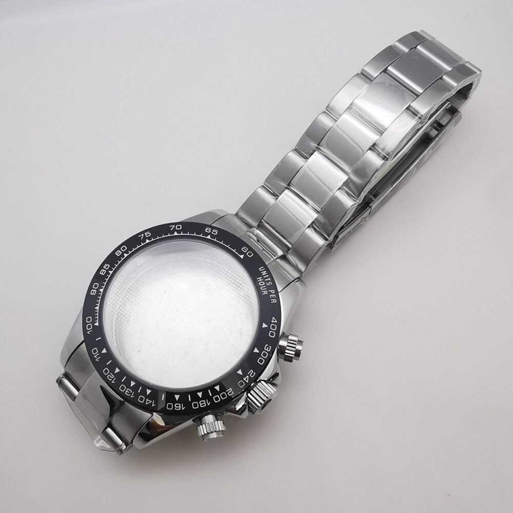 40mm sapphire silver rose gold gold case strap fit VK63 VK64 quartz movement