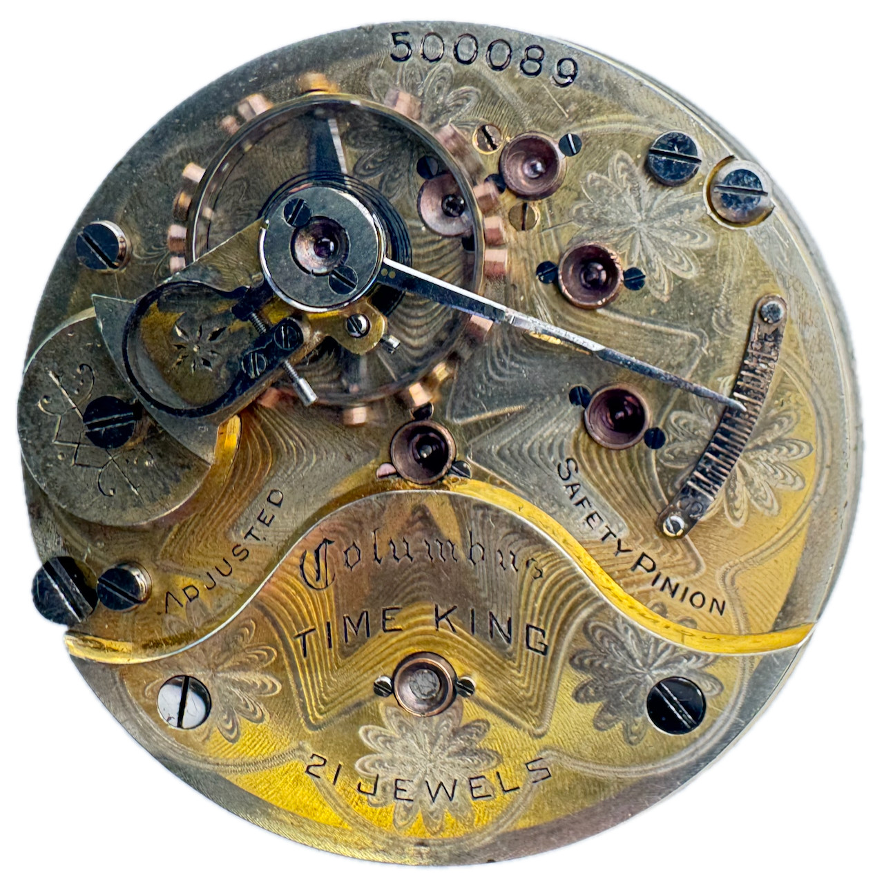 Antique 18s Columbus Tree Branch 21J Railroad Pocket Watch Movement Time King
