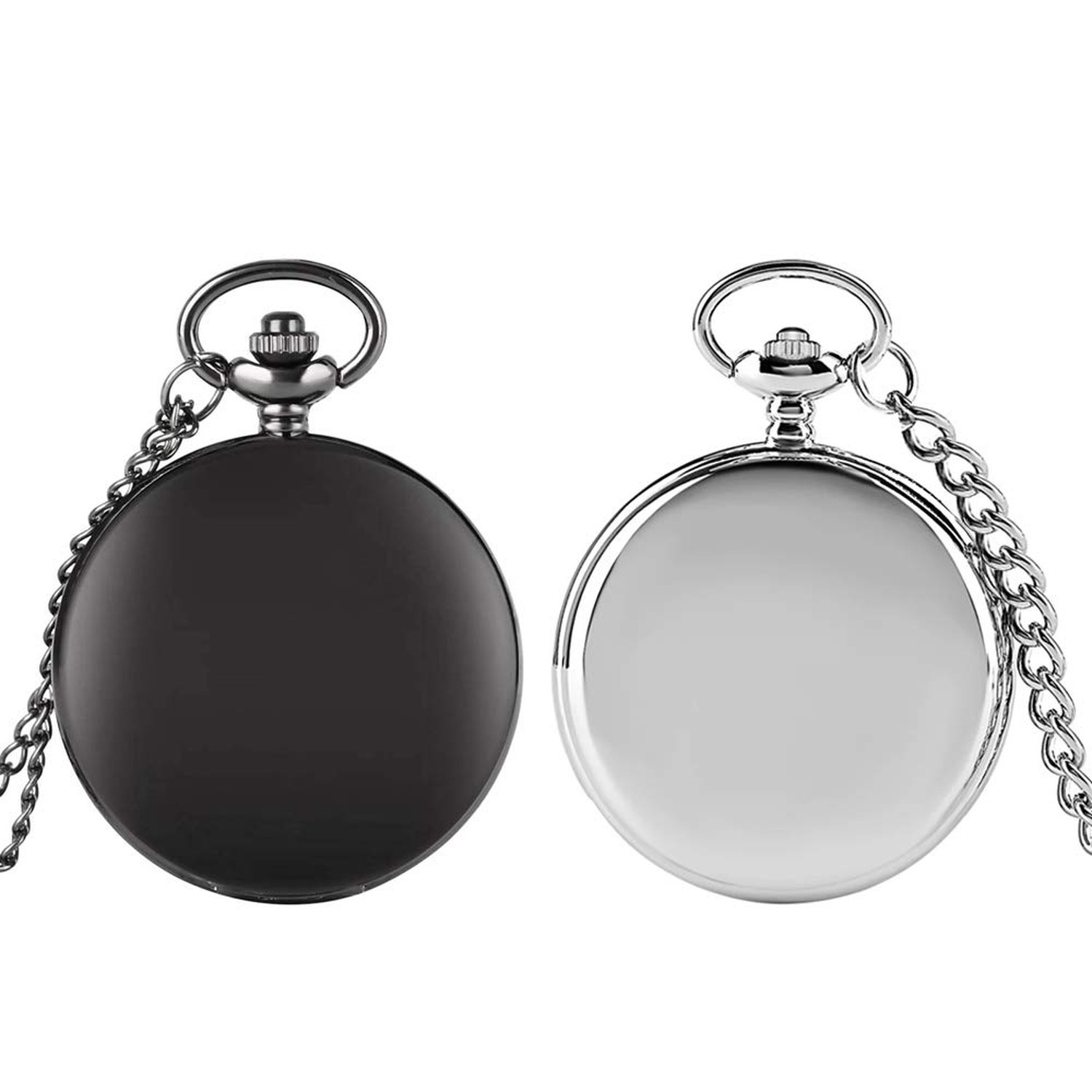 Set of 2 Classic Pocket Watch with Chain for Men and Women Black Silver