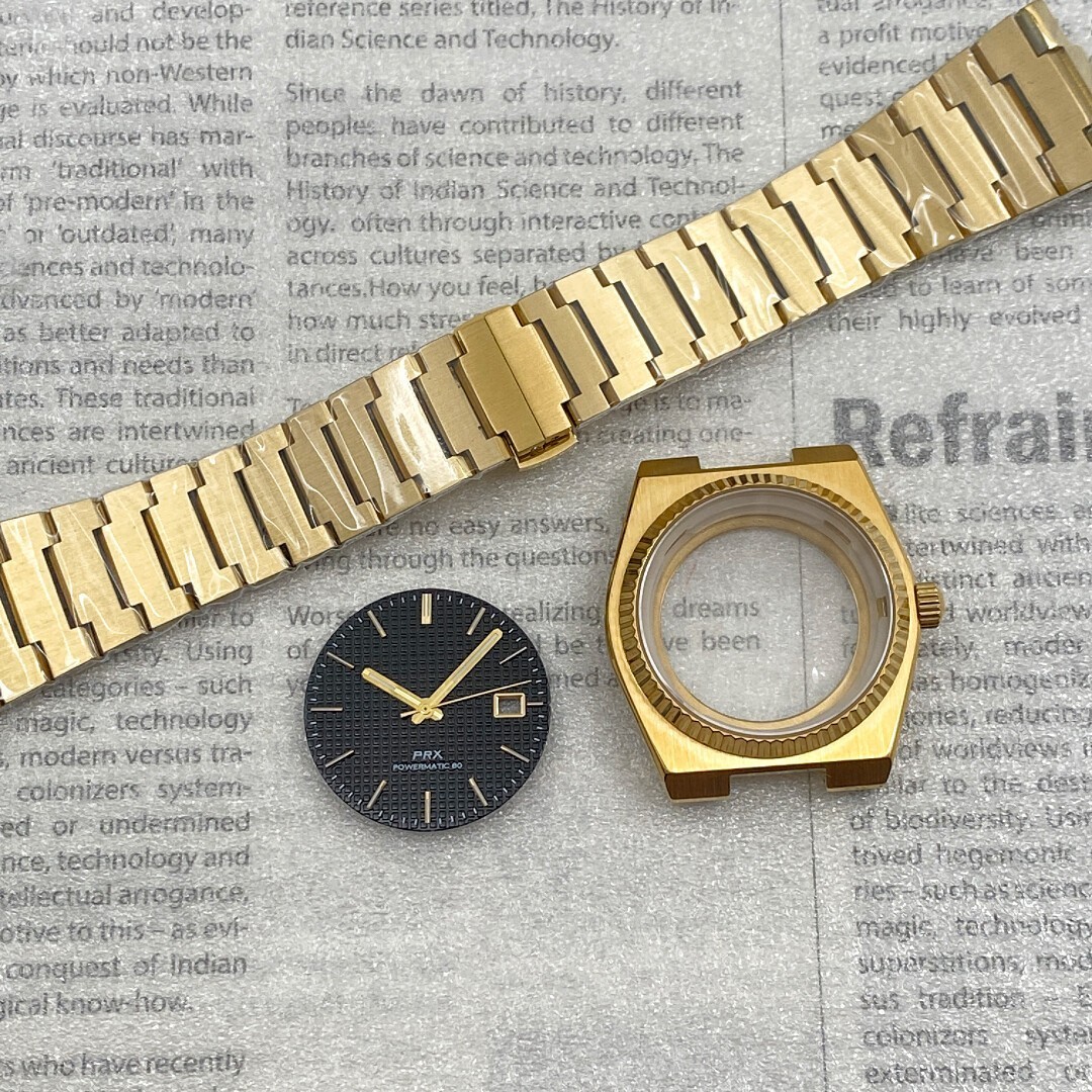 DIY Watch Part Kit for NH35 NH35 40mm Gold Case Sapphire Crysta+Dial+Hands+Strap