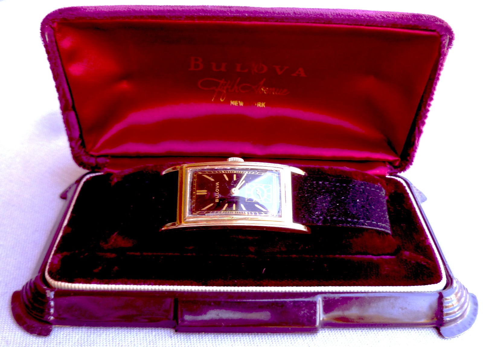 BULOVA 47mm Curved Deco “FIFTH AVE” Black Dial Boxed Elegance Beautiful Runner