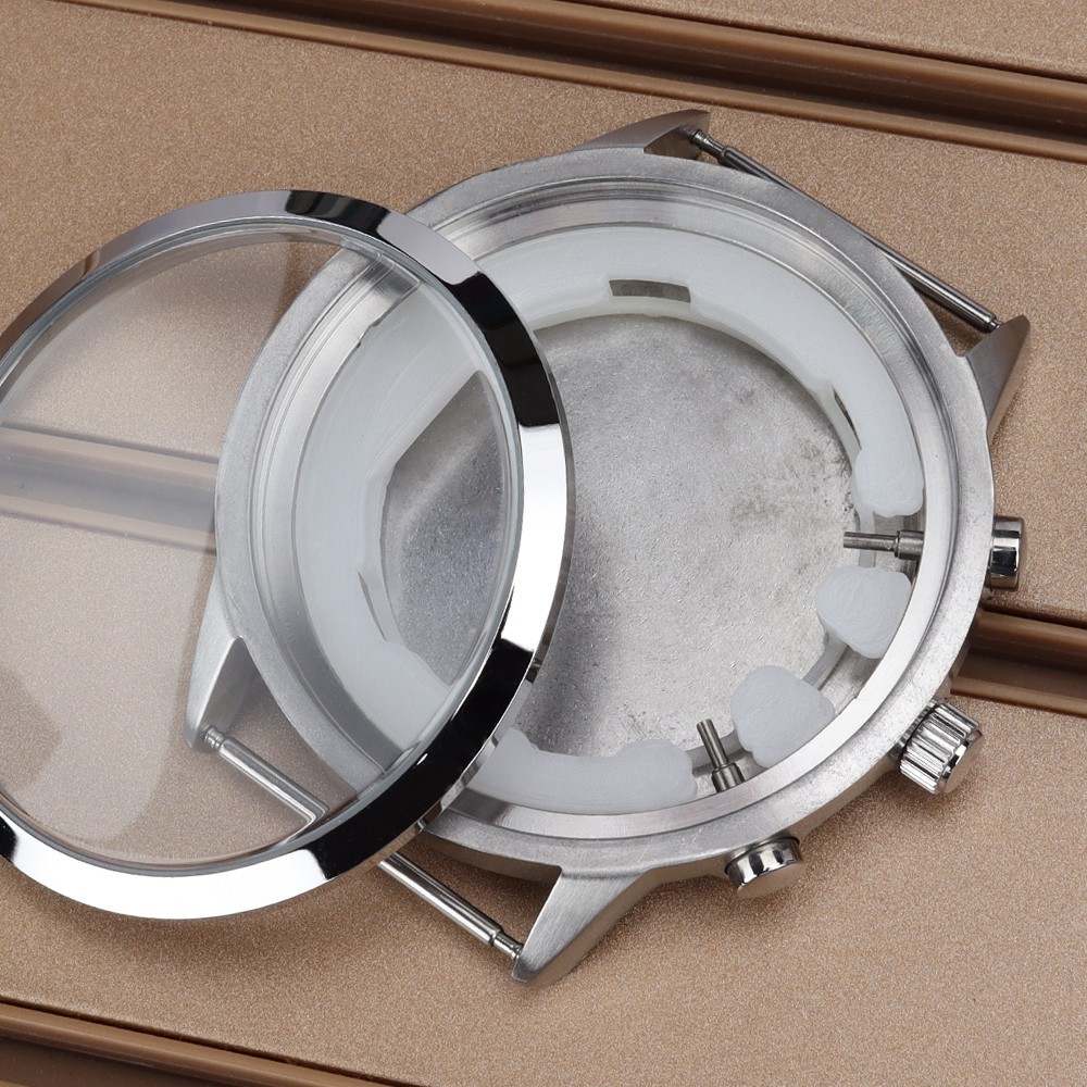 46.8mm Brushed Watch Cases Retro 316L Stainless 10ATM For Seiko VD53 Movement