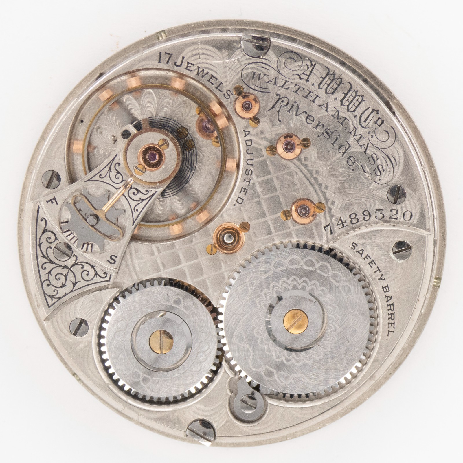 Scarce Waltham Riverside 18-Size 17-Jewel Antique Pocket Watch Movement, Runs