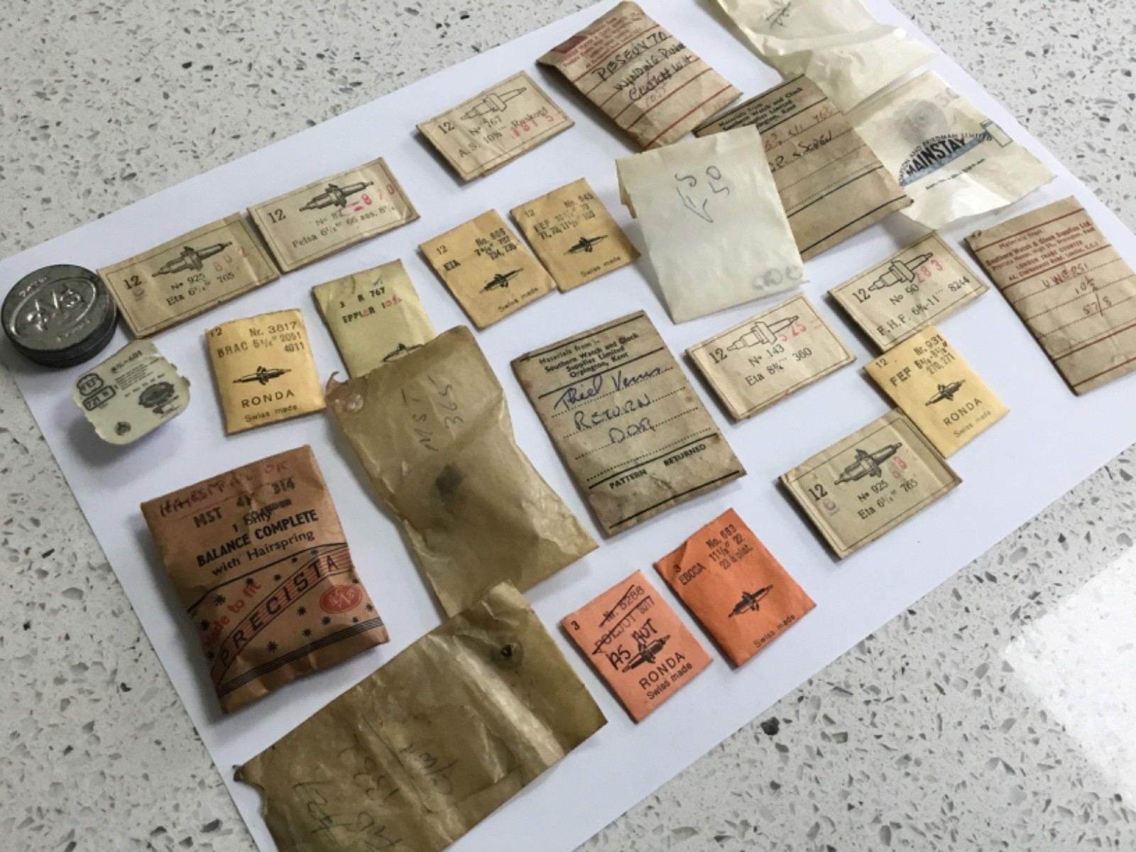 joblot vintage NOS Ronda dcn watch balance staff packets and other parts