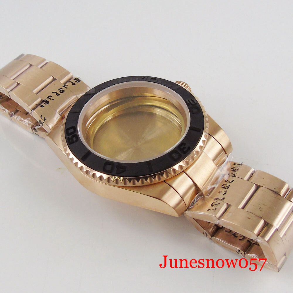 SUB Rose Gold Coated Watch Case Brush Band Fit ETA 2836 MIYOTA MINGZHU 2813