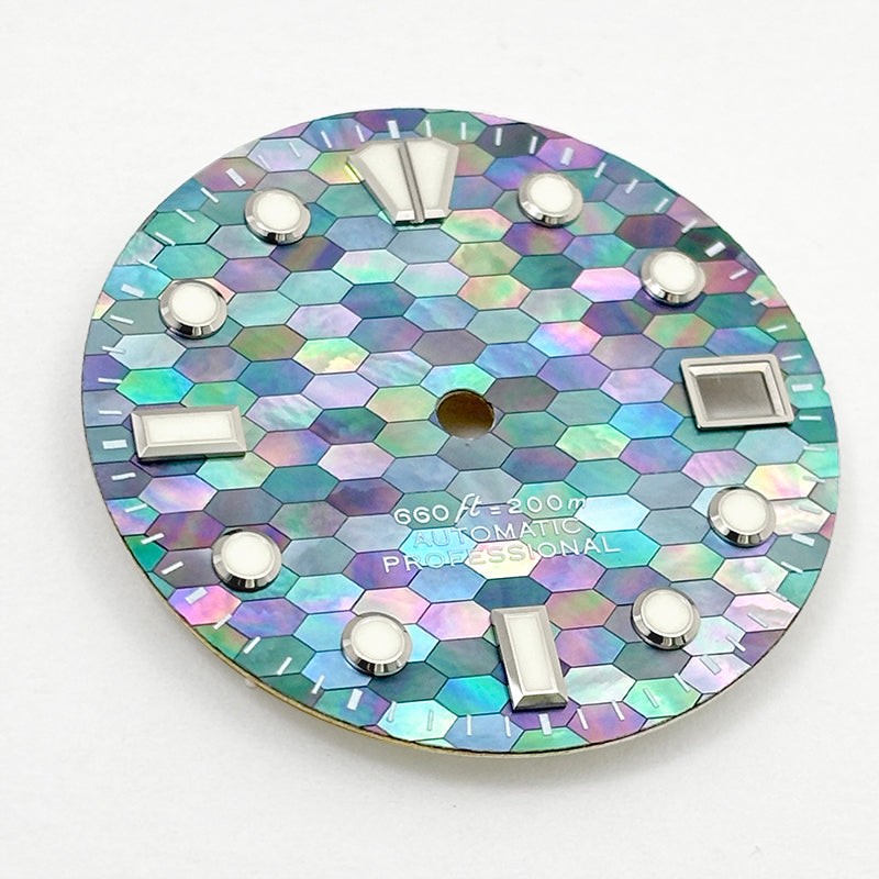 28.5mm Dial Purple Red Mosaic Mother of Pearl Watch Face BGW9 C3 Lume