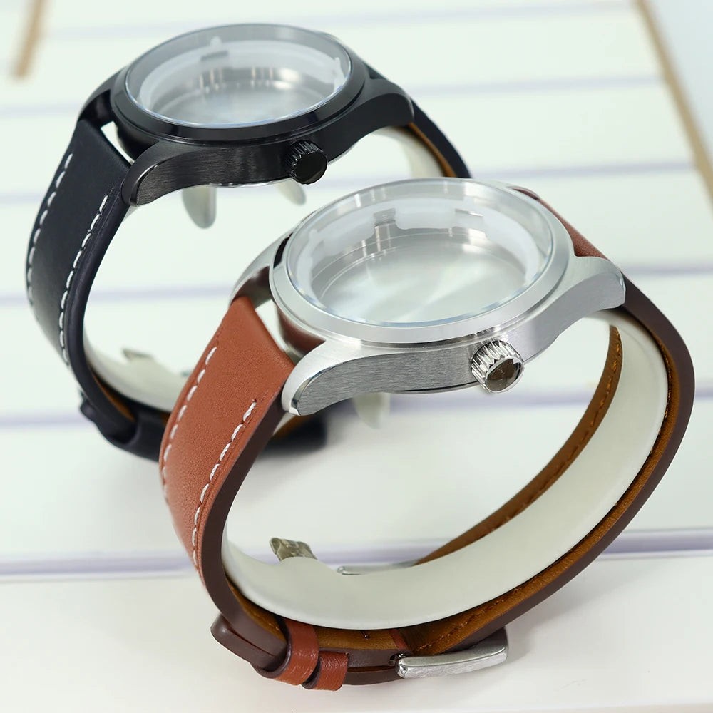 40mm Watch Cases Steel Leather Strap For NH35 NH36 NH38 Eta 2824 Waterproof