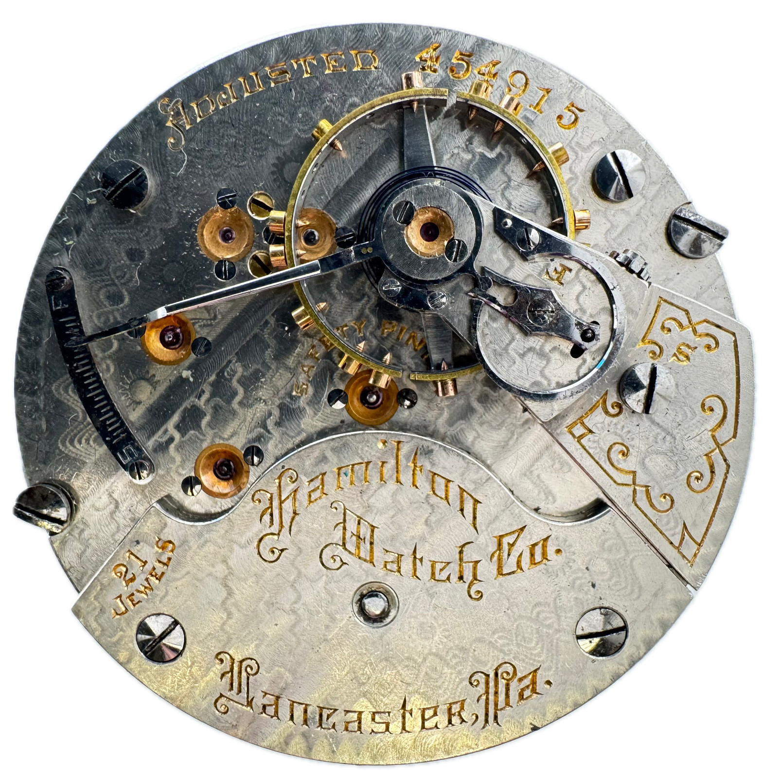 Antique 18s 1905 Hamilton Damaskeened Railroad Pocket Watch Movement 940 USA 21J