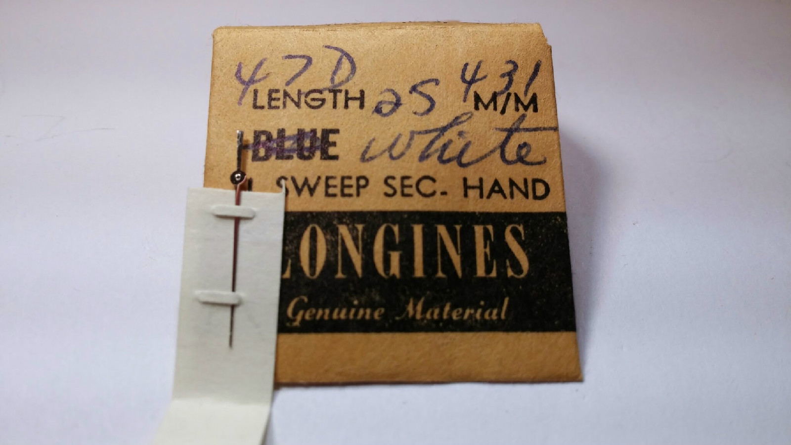 Genuine Longines CAL 431 – SWEEP SECOND HANDS, White 25mm long, 47D, watch parts