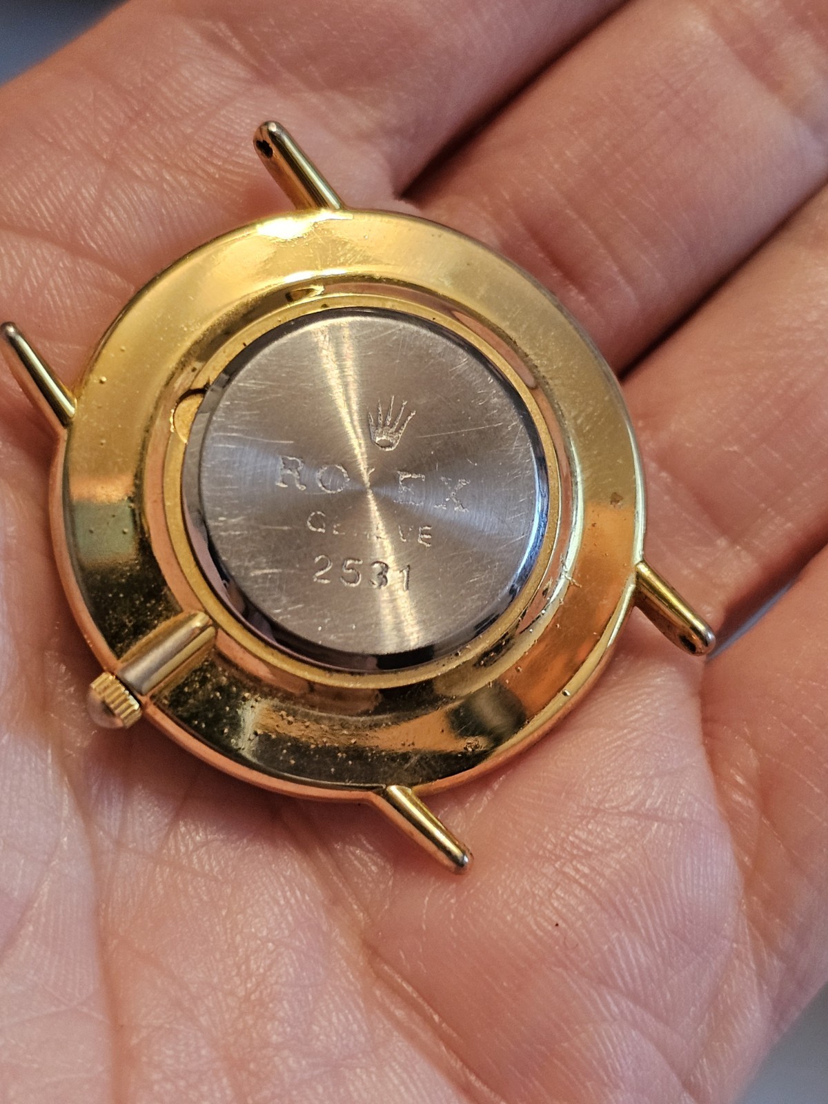 Watch Head Only Golden Dial Case Movement for Parts Repair Craft DIY Project