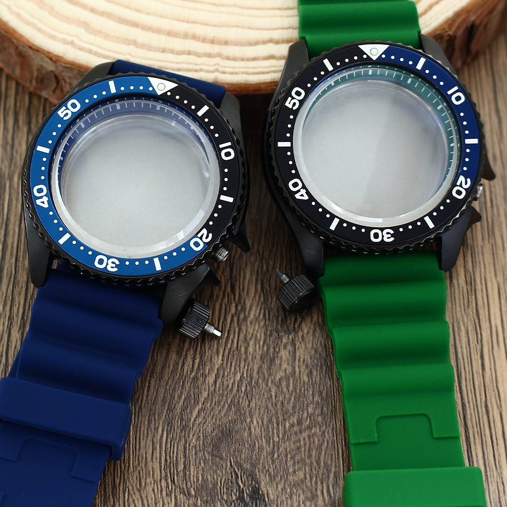 42.5mm Black Steel 10ATM Watch Case Strap Modify SKX007 Mod Sapphire Fit NH35 36
