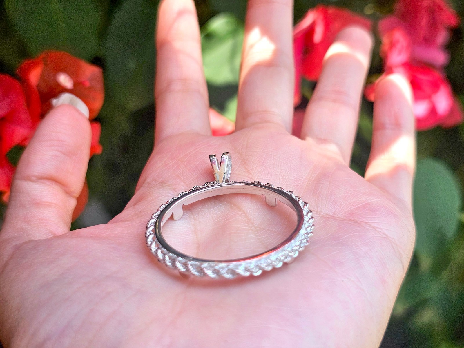 925 Sterling Silver Rope Edge Bezel for 30mm Half Dollar 50 Cents Coins