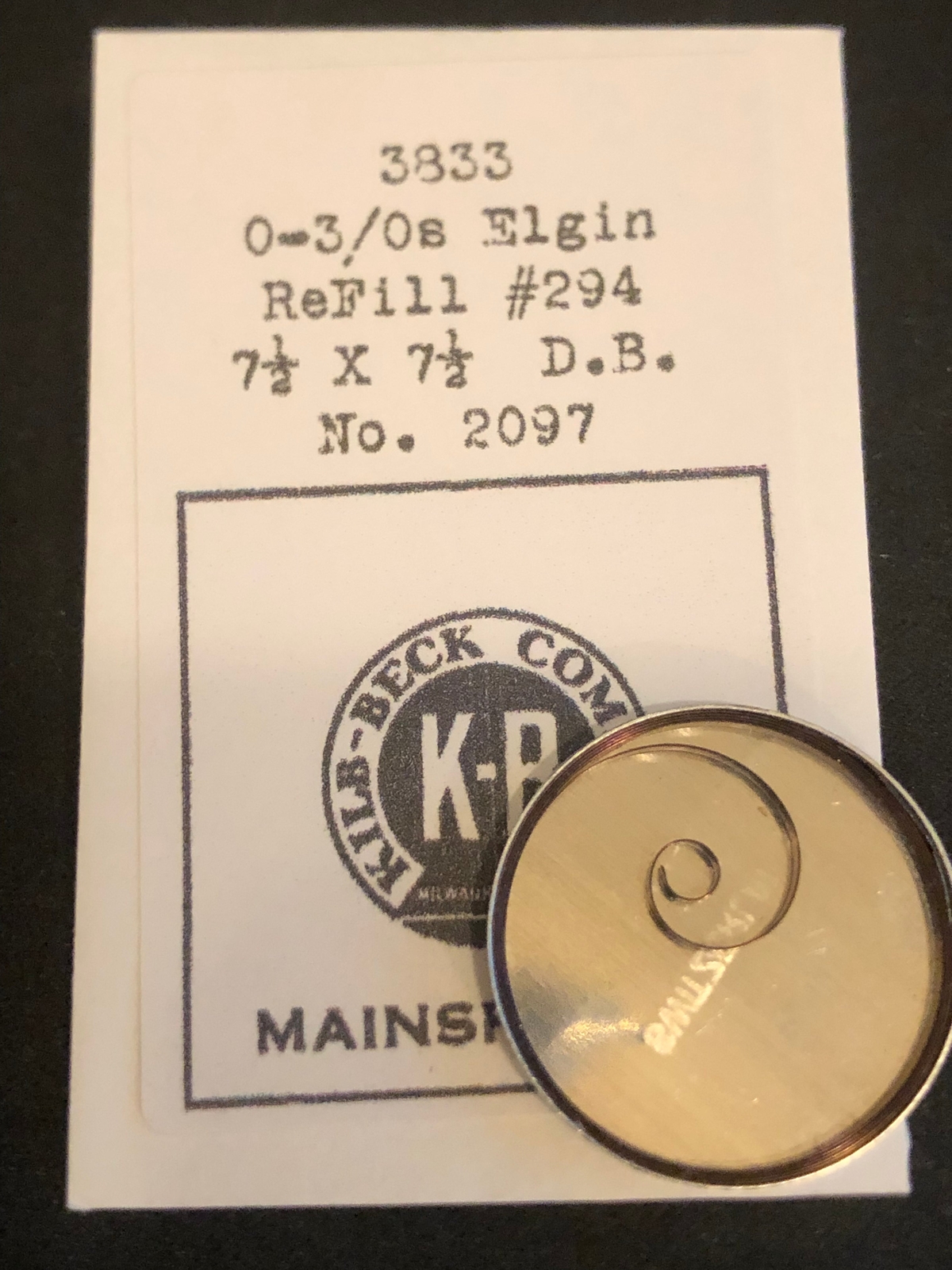 Kilb-Beck Mainspring #3833 for Elgin 0s – 3/0s No. 2097 – Steel