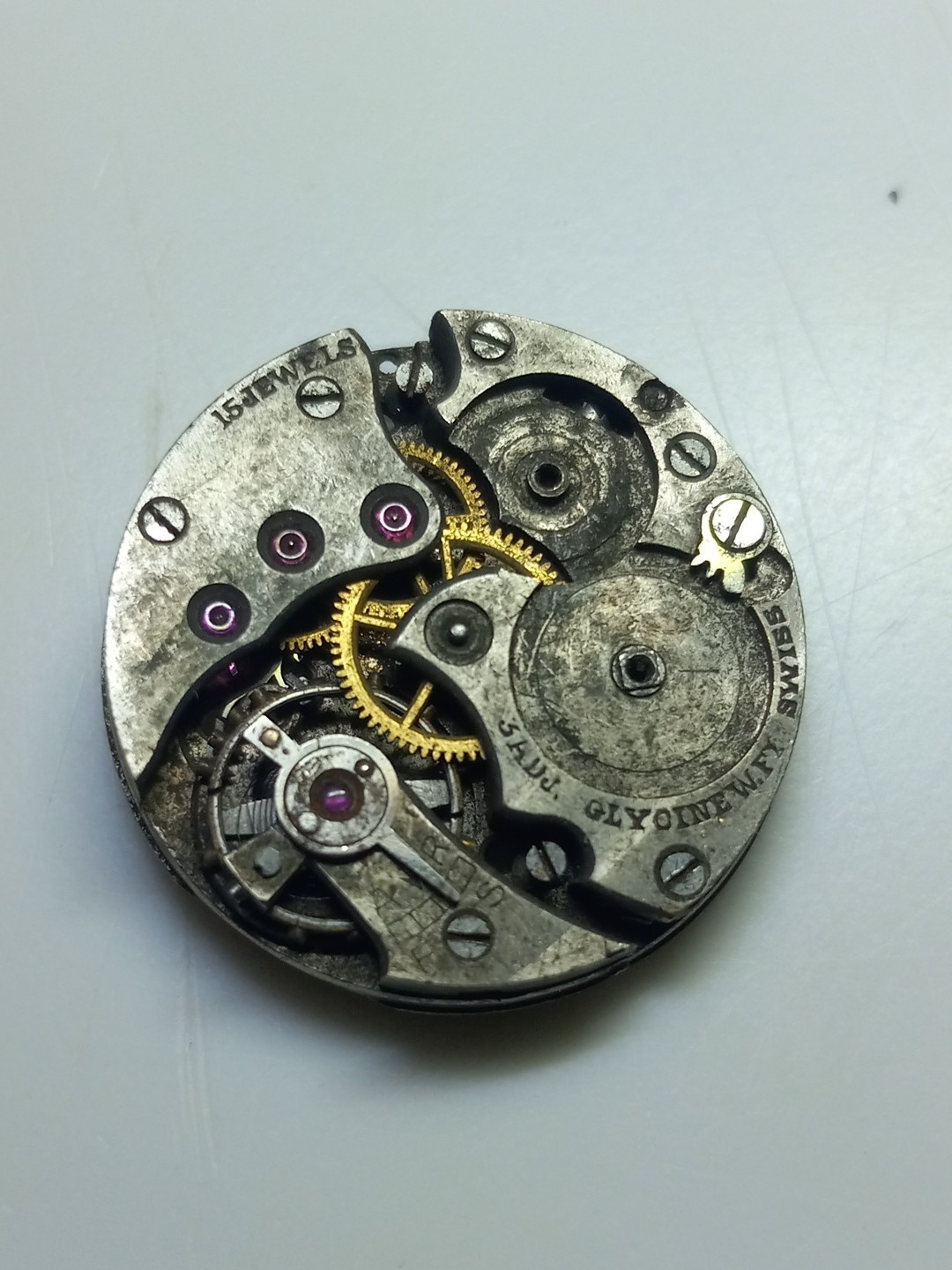 Vintage GLYCINE W. FY 15 Jewels 3 Adj. Watch Movement As Is Missing Parts
