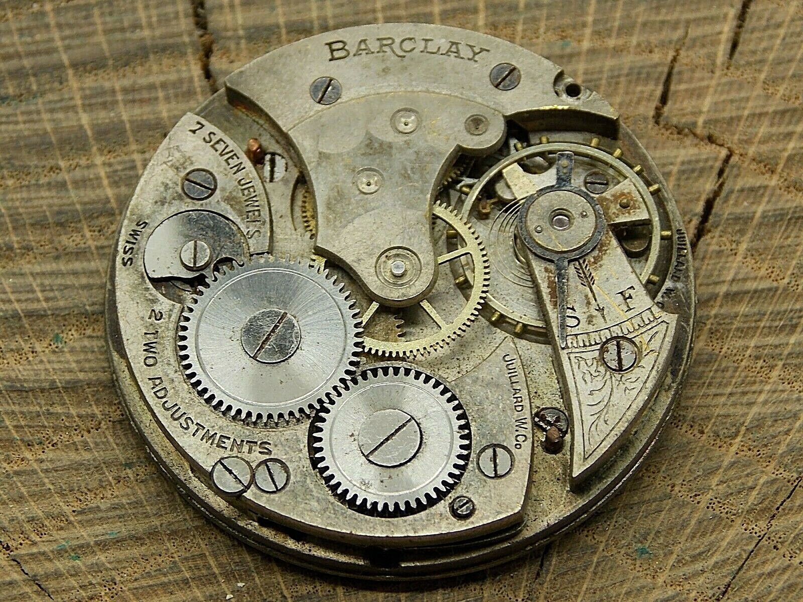 Antique Pocket Watch Movement Barclay Juillard Watch Co 7j 2 Adjustmnts Openface