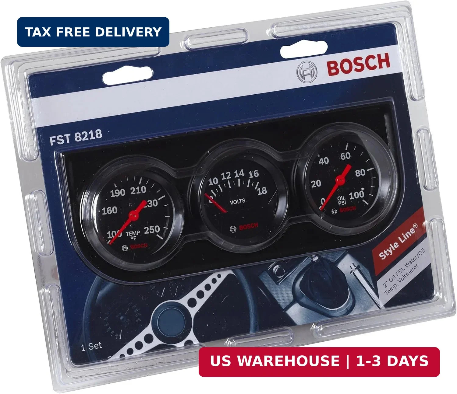 BOSCH SP0F000054 Style Line 2″ Triple Gauge Kit Kit – Clean Easy to Read Look wi