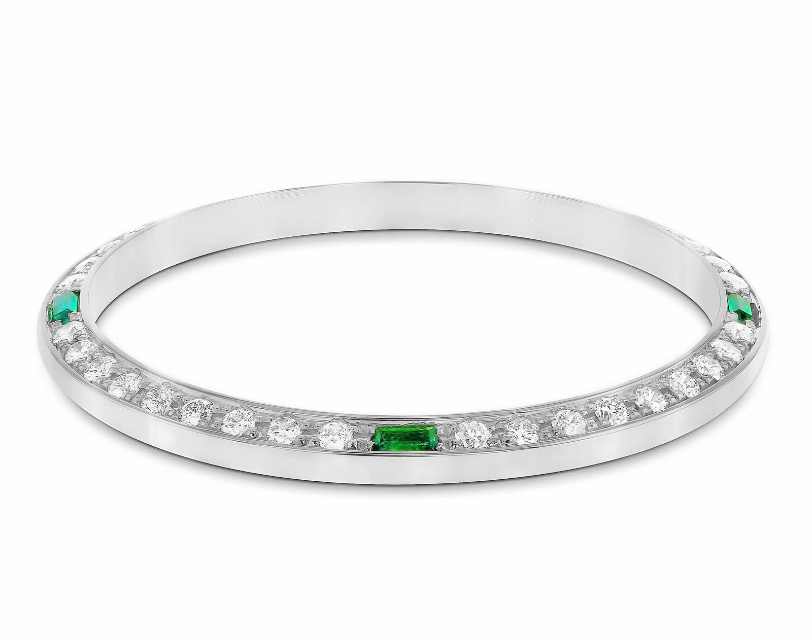 14KW GOLD .90CT BEAD SET MOISSANITE BEZEL COMPATIBLE WITH ROLEX 34mm ,4 EMERALDS