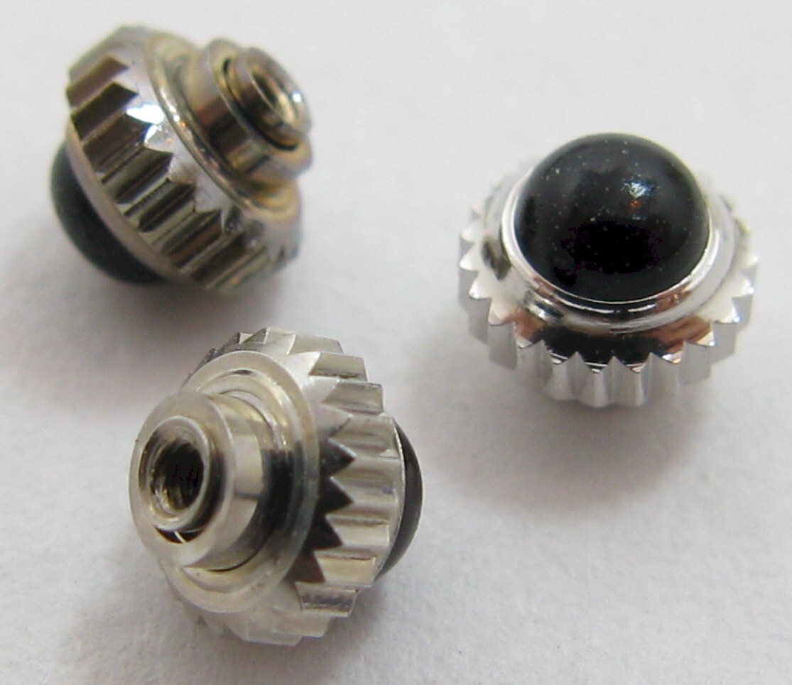 NEW 1 white / rhodium plated Crown & black cabochon stone diameter 3.7 mm