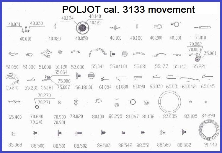 Poljot Chronograph 3133, Uhrwerk Ersatzteile, movement spare parts (5 – 19,99 €)