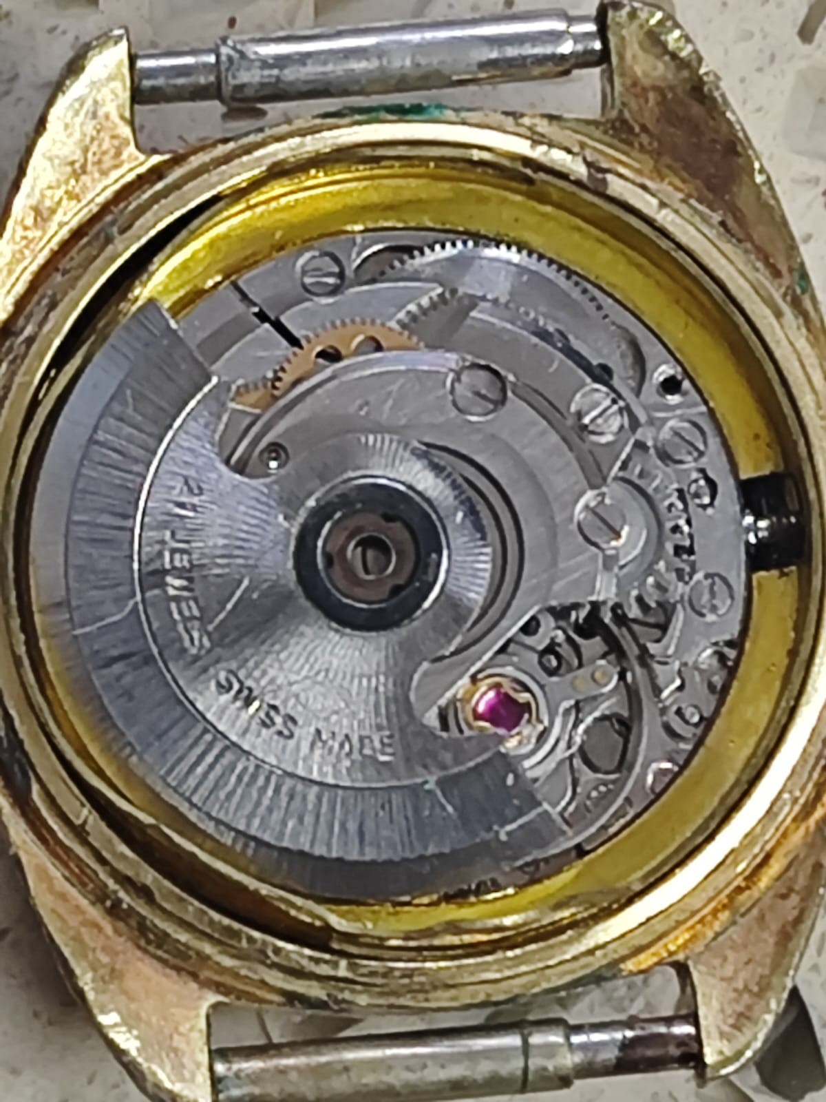 Vintage ETA 2671 Movement with Dial & Case FOR PARTS ONLY Good balance Y