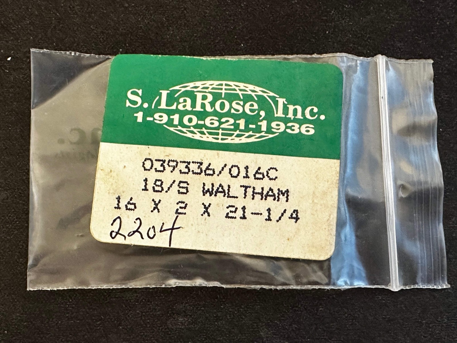 Waltham 18s Mainspring Factory No. 2204 from S. LaRose – Alloy