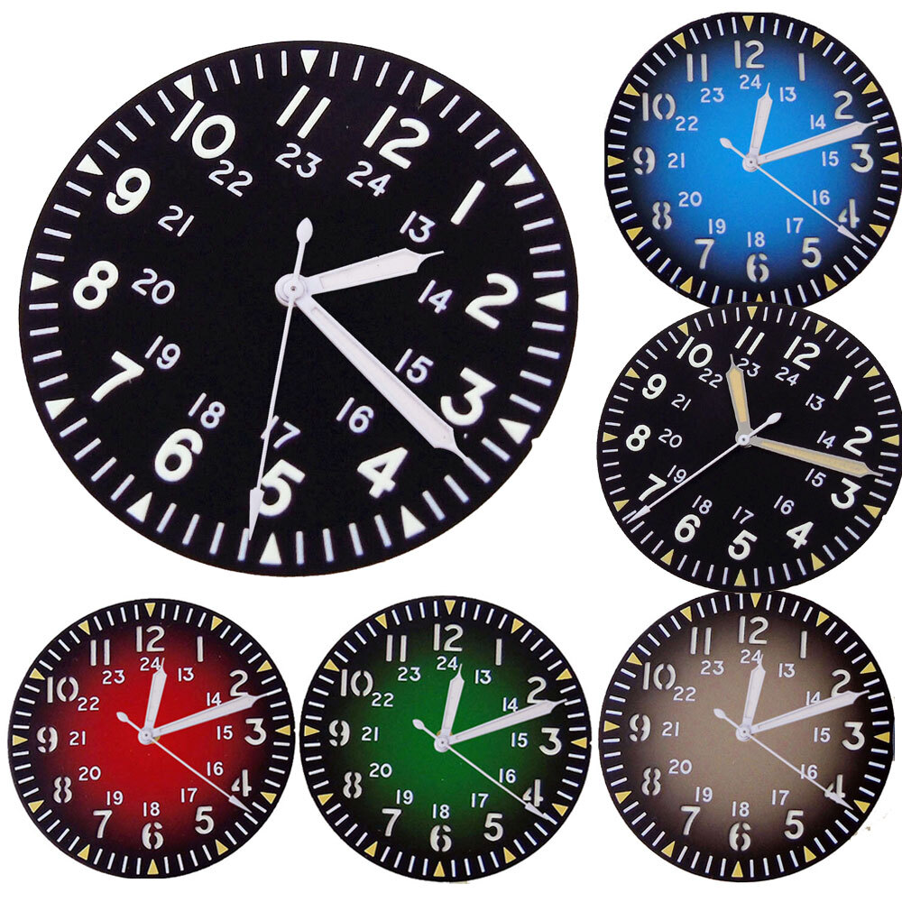 33.5mm Black Red Blue Dial Luminous Mark Fit Vintage Pilot NH35 NH36 Movement