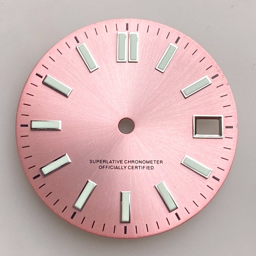 29mm NH35 Sunburst Watch Dial With Silver Baton Indexes Pink/Black/Ice blue Dial