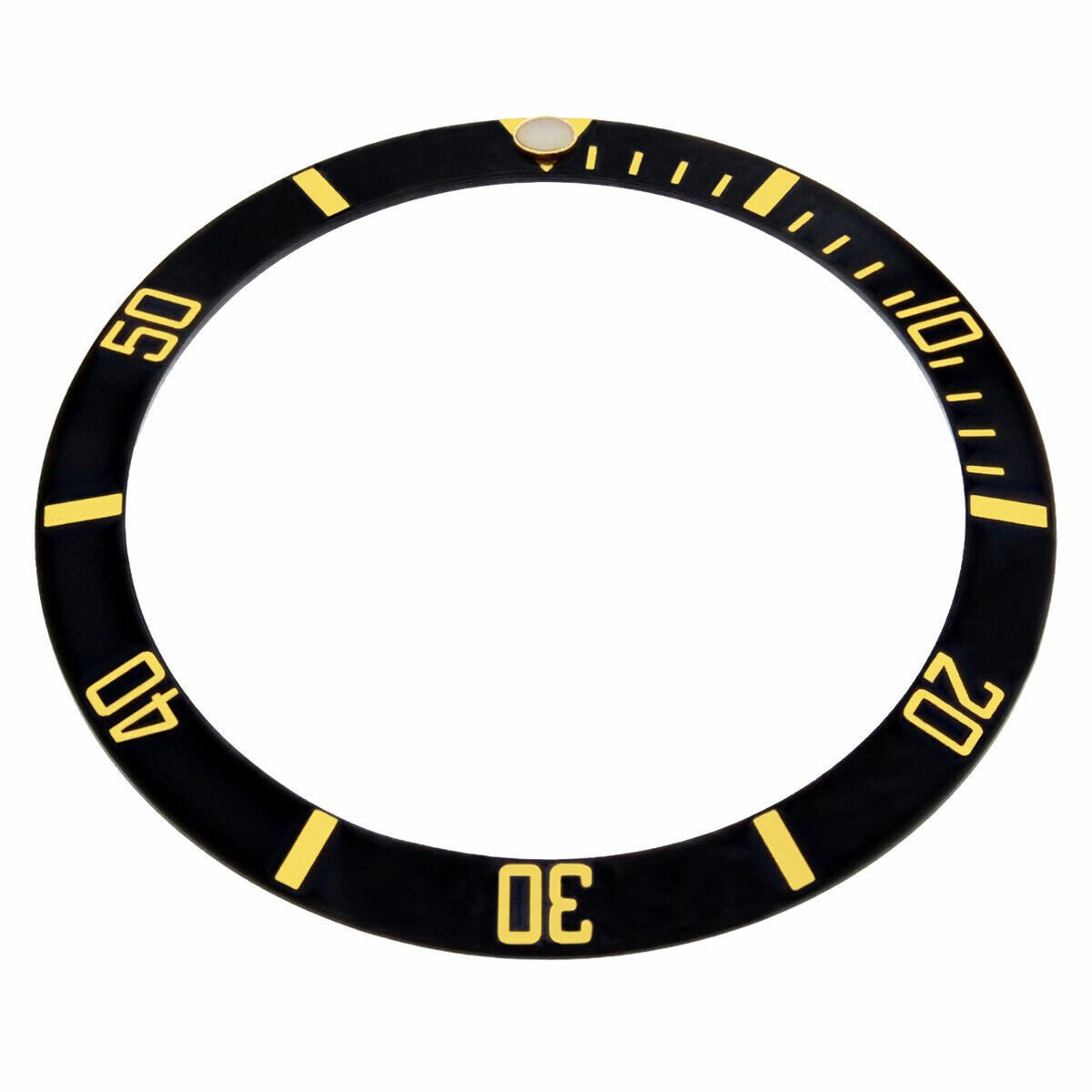 Black Flat Aluminum Replacement Bezel Insert Gold Font 34.90mm x 28.50mm