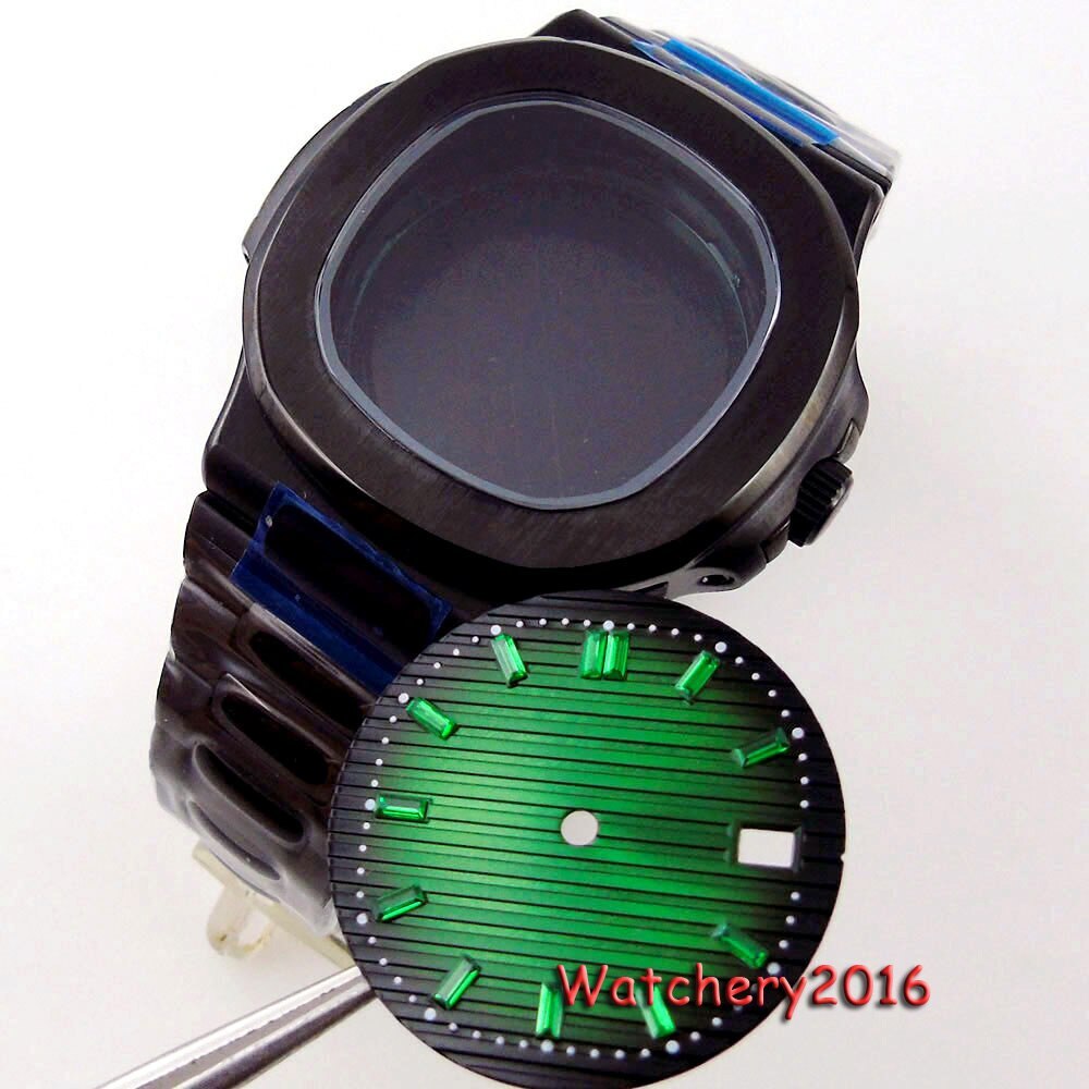 BLIGER 40mm Square Watch Case 29.8MM Green Blue Dial Color Marks Fit NH35A Watch