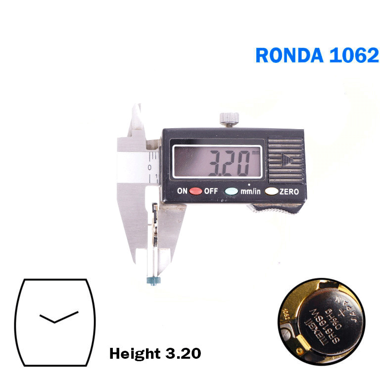 RONDA 1062 Swiss Quartz Movement- 3 Hands-W- 2 Hands-Height:3.20mm-Wihtout Disk.