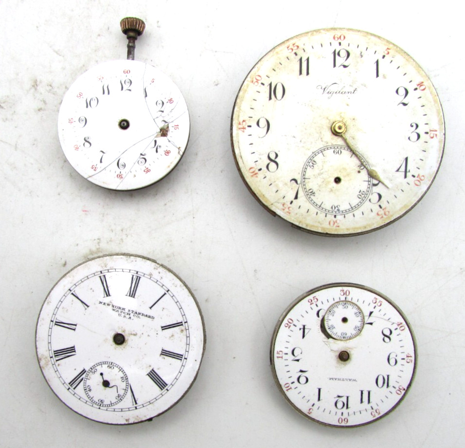 POCKET WATCH DIALS & MOVEMENTS 27-43mm WATCH PARTS OR REPAIR 4 CT LOT W63