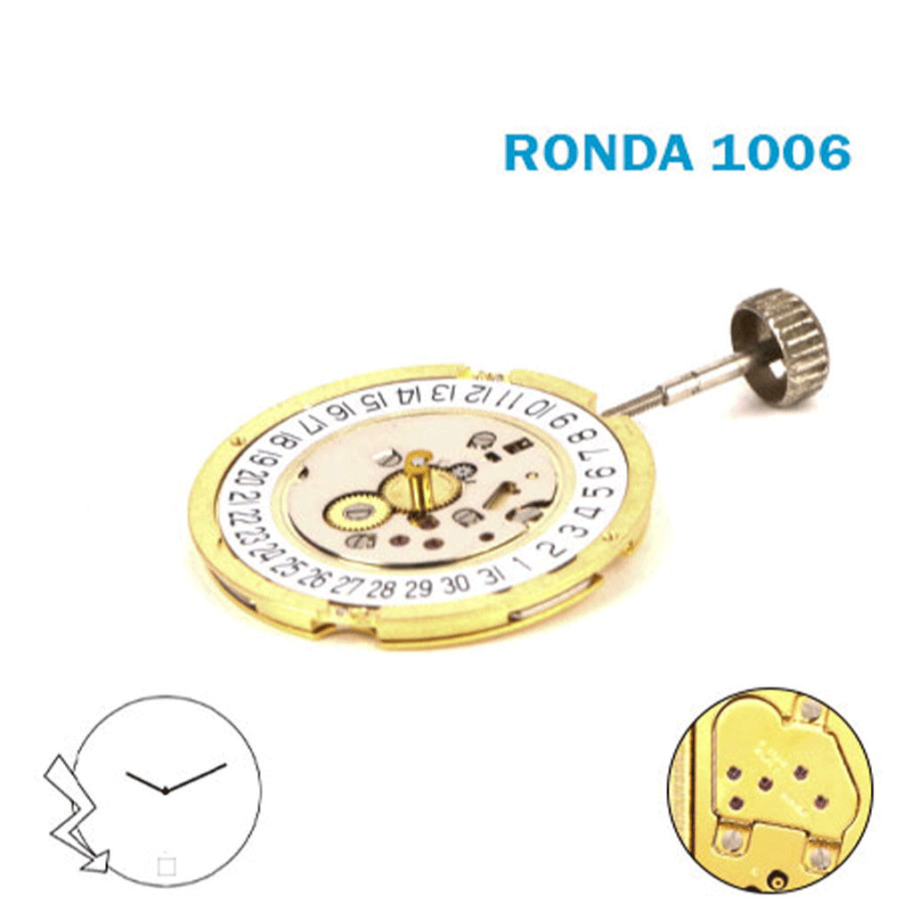 RONDA 1006 Swiss Watch Movement–2 Hands-White Disk At 6-0 Jewels-H:23.90.