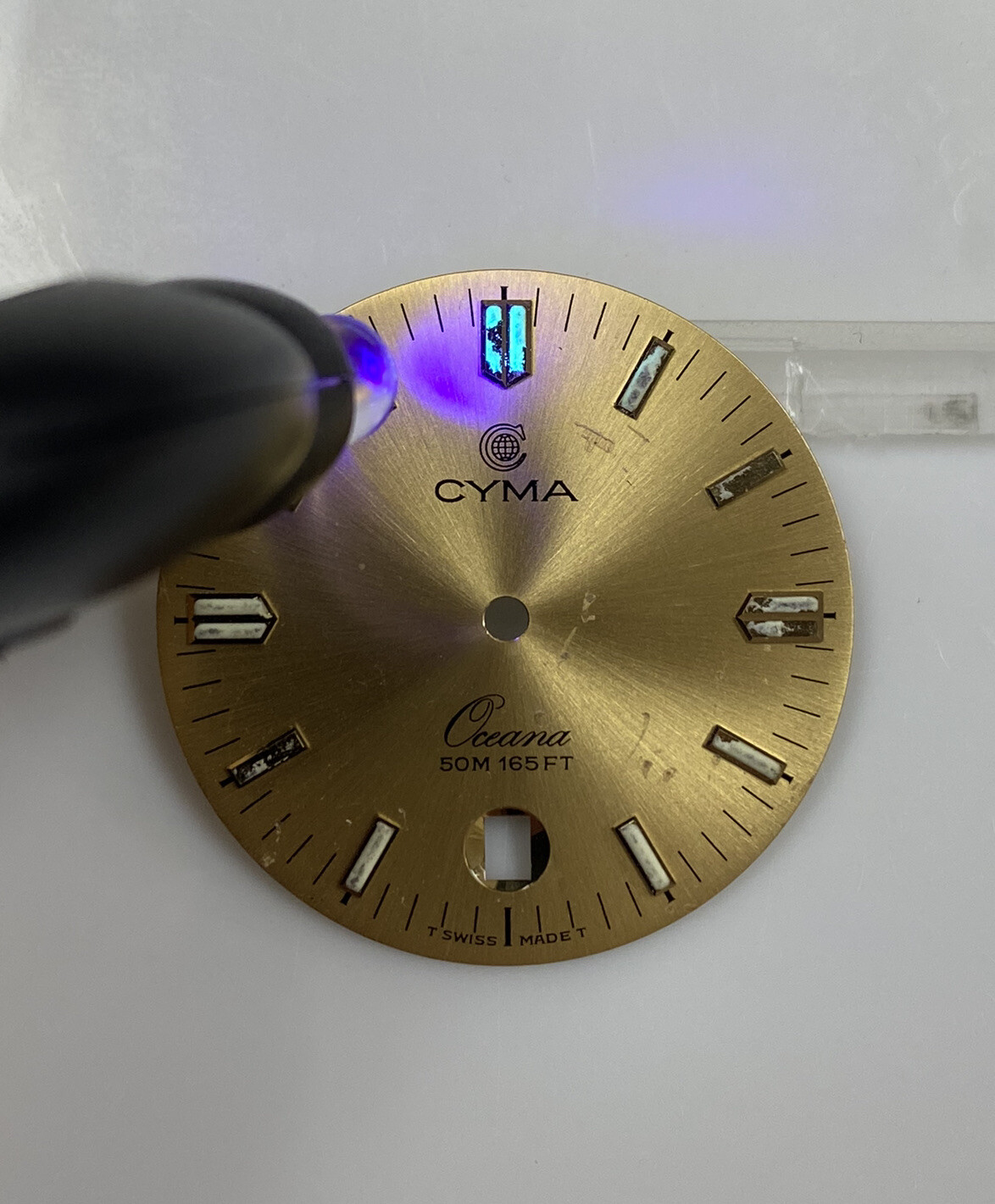 Original Cyma Mens Oceana Champagne Gold Luminous 27.5mm Watch Dial
