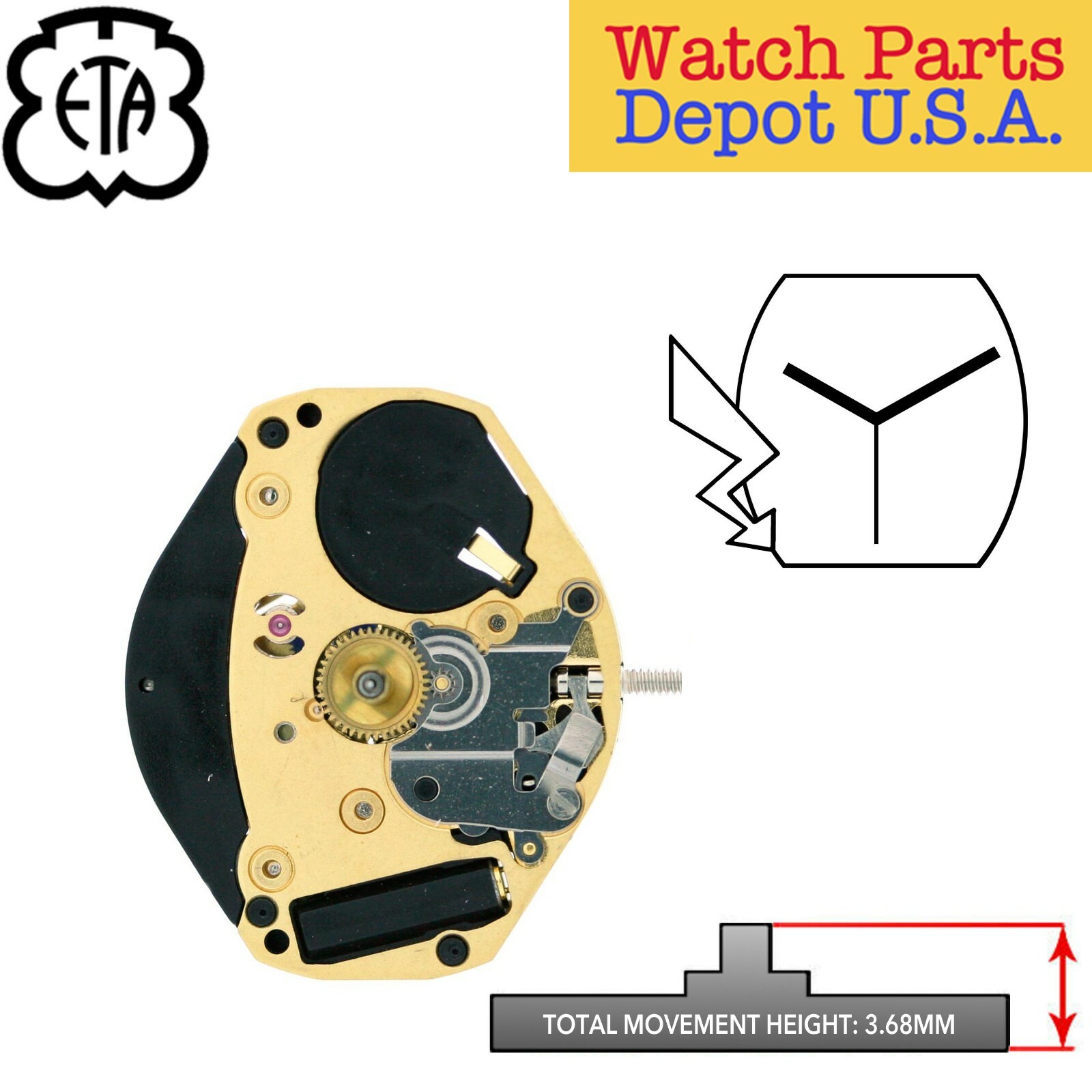 Genuine ETA 902.101 Swiss Made Quartz Movement, 3 Hands Standard Height – NEW!