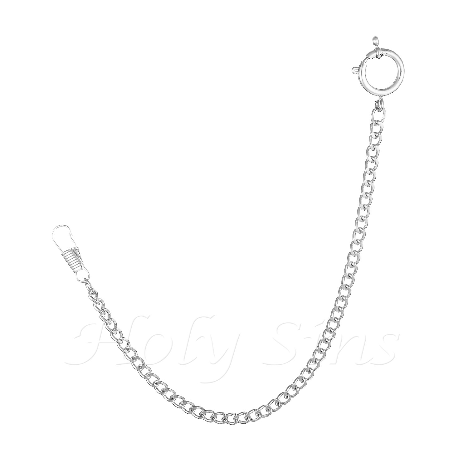 Brand New Silver Colour Albert Pocket Watch Chain With Spring Ring