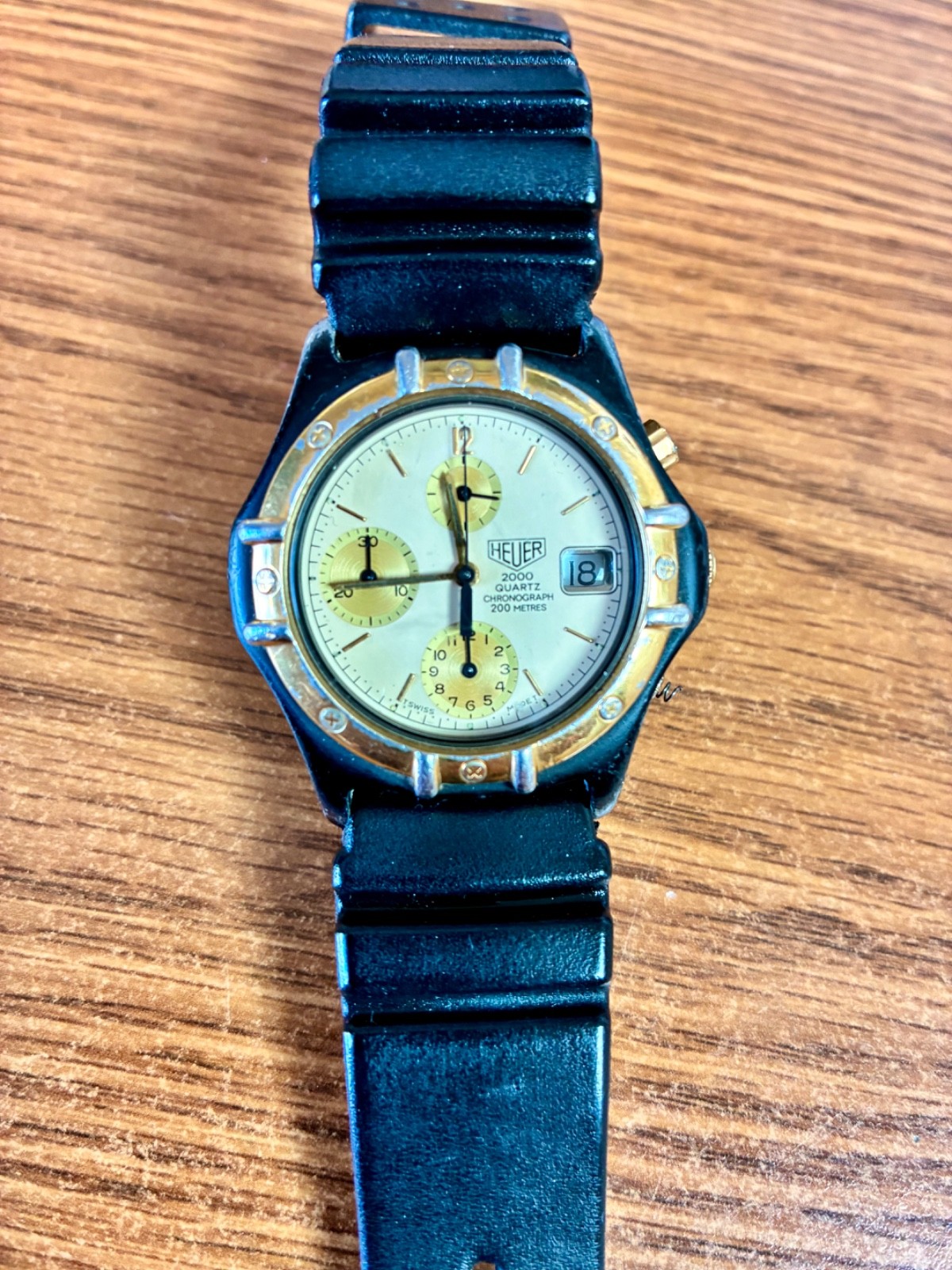 HEUER 2000 CHRONO 256.006-1 37MM BLACK PVD WATCH FOR PARTS OR REPAIRS