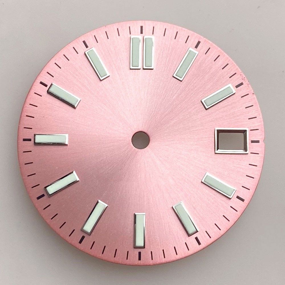 29mm NH35 Sunburst Watch Dial With Silver Baton Indexes Pink/Black/Ice blue Dial