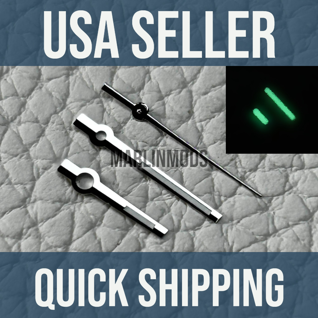 SILVER “BATON” Mod Watch Hands Fits NH35,NH36,7s26,7s36 SKX007 Green luminous