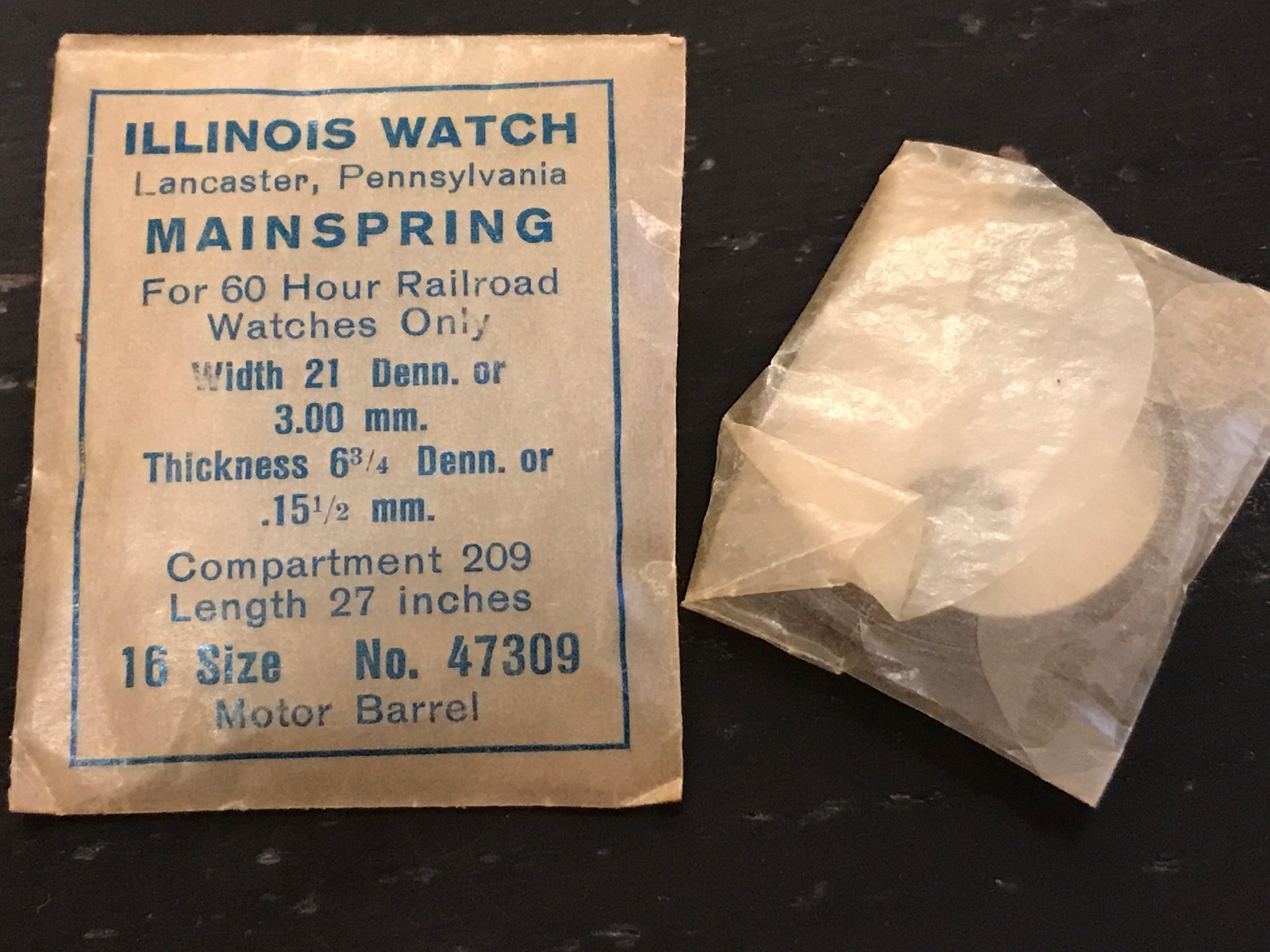 Illinois Factory Mainspring No. 47309 for 16s 60hr Railroad Watches – Steel