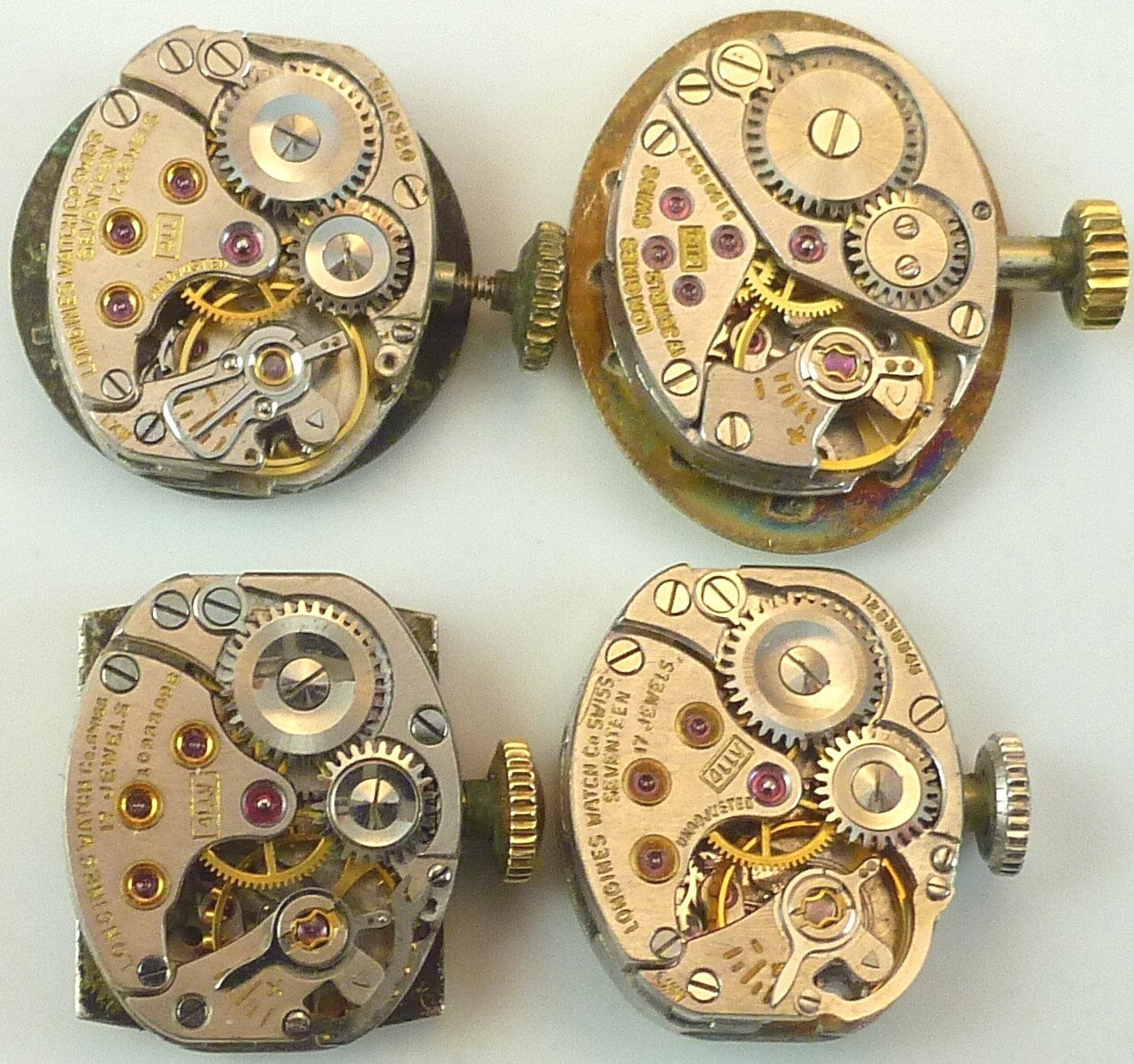 Lot of 4 Lady’s Longines Wristwatch Movements – Parts Repair – 4LL, 4lLV, 410