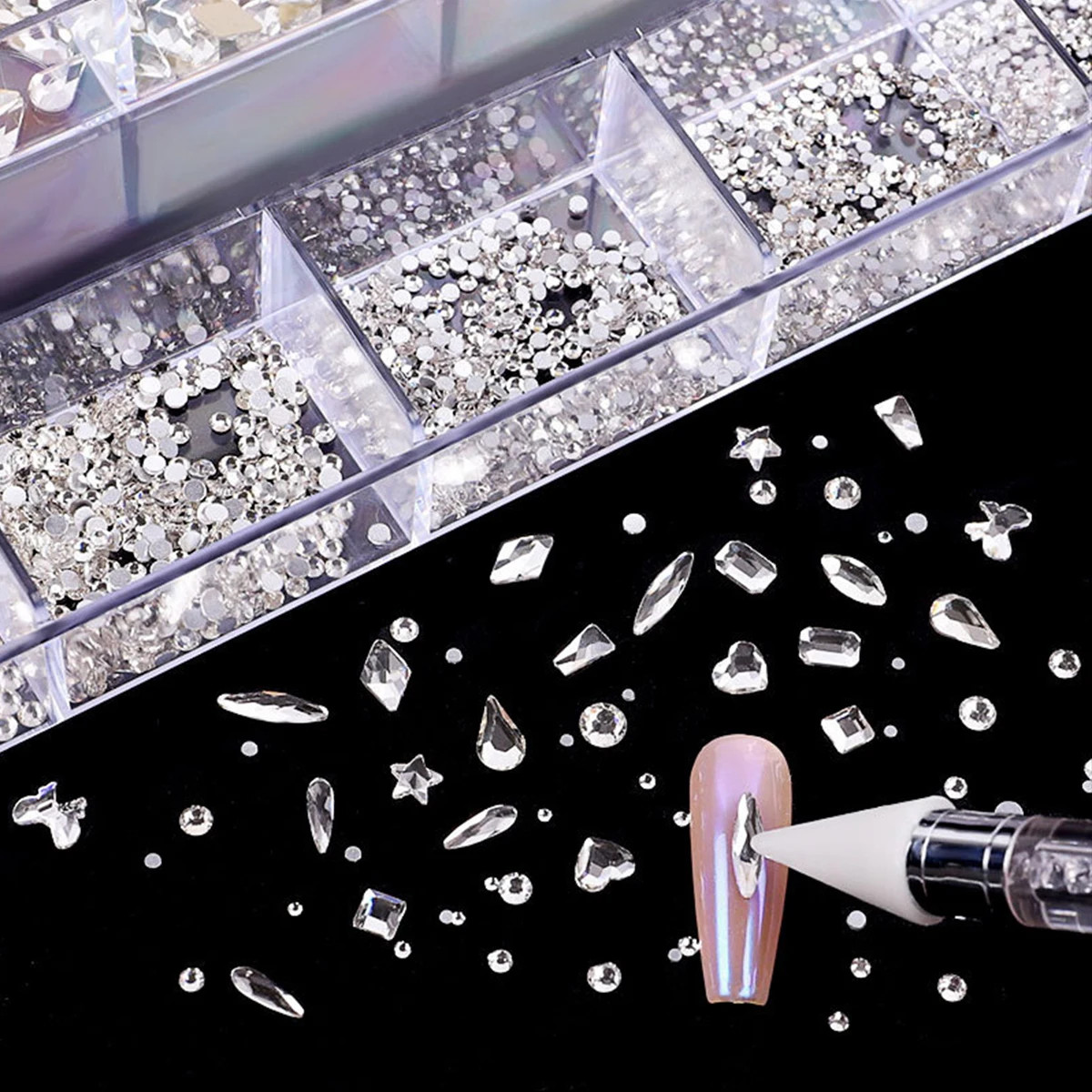 21 grid nail art diamond flat bottom glass diamond multi-style special-shaped di